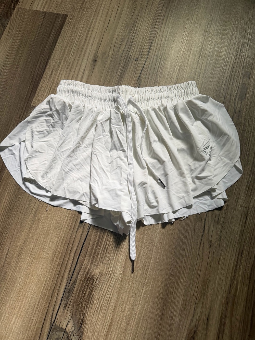 White Layered Athletic Shorts with Drawstring
